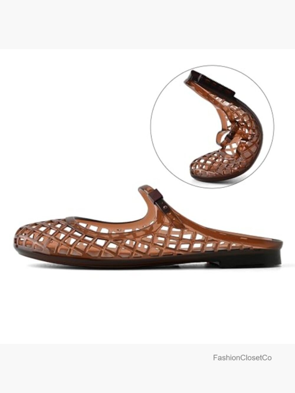See-Through Mesh Mary Jane Flats Closed Toe Slip On Breathable Flat Sandals - Picture 3 of 7